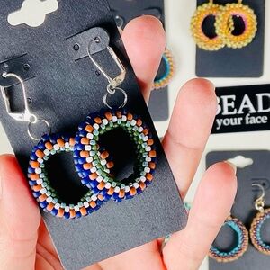 Handmade Beaded Hoop Earrings with silver finish OS